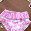 2Pcs Girls Bow Print Ruffle Bikini Set Kids Swimwear Swimsuit
