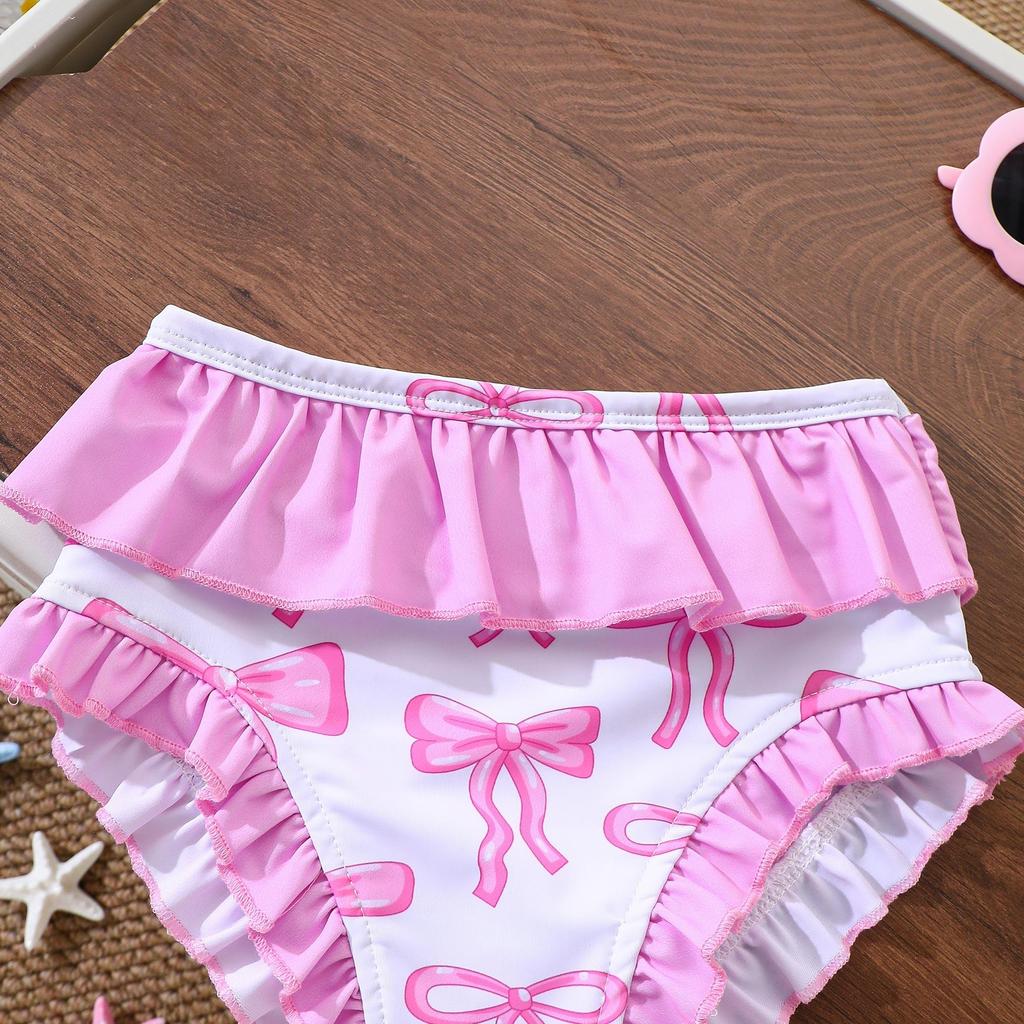 2Pcs Girls Bow Print Ruffle Bikini Set Kids Swimwear Swimsuit