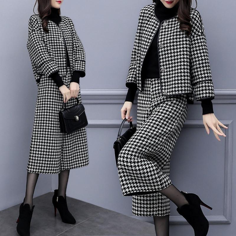 Pantaloni a due pezzi autunno e inverno da donna Cappotto corto di lana Pantaloni a gamba larga Abito casual in tessuto di lana Marea a nove punti