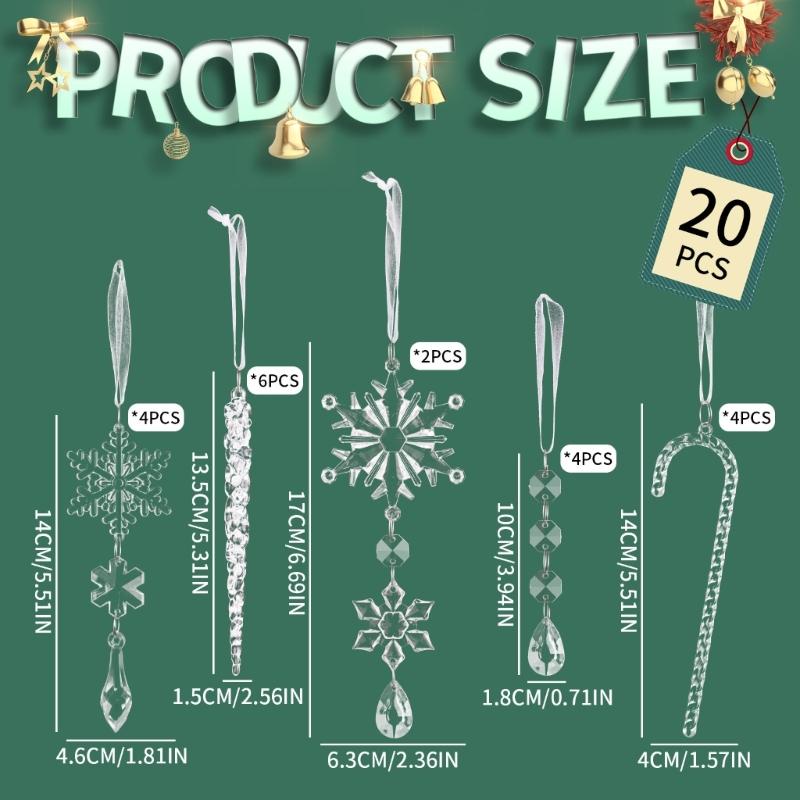 20PCS Clear Shatterproof Icicle Christmas Ornament Durable Portable Hanging Decors For Tree Door Curtain Holiday Decoration