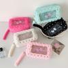 Candy Color Plush Makeup Bag Transparent Cosmetic Bag Girl Bow Pencil Case Stationery Pouch Student Makeup Organizer Wash Bag