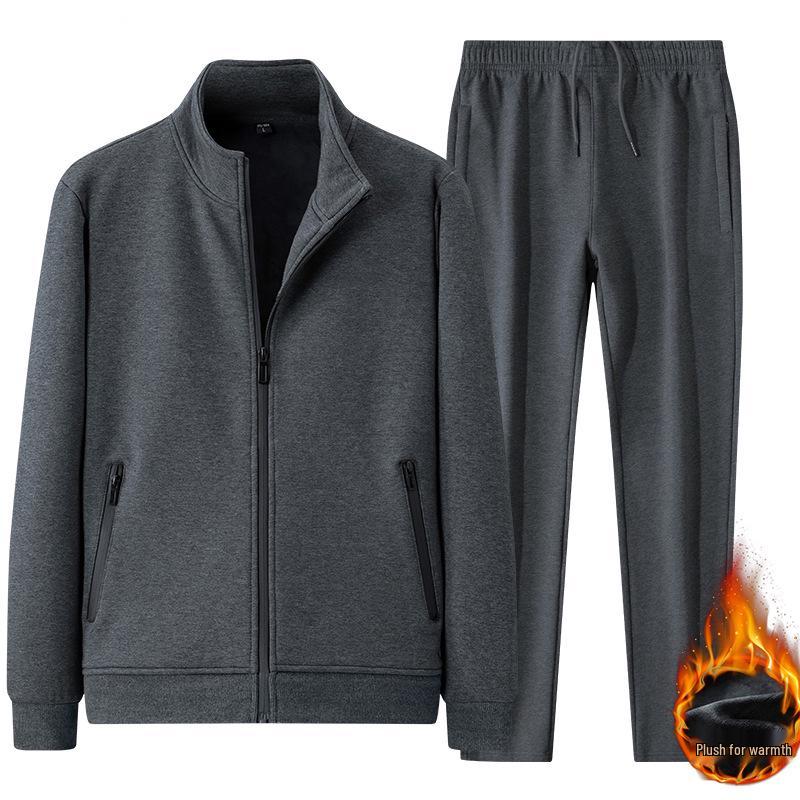 Men's Thickened Velvet Cotton Casual Suit: Middle-aged Father's Two-piece Sports Jacket and Pants Set