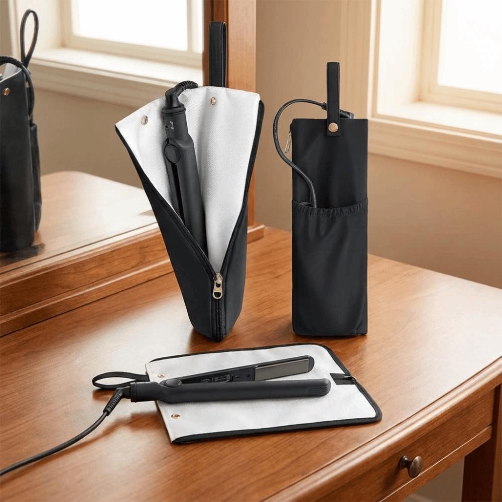 Heat-Resistant Curling Iron Bag Anti-scalding Waterproof Curling Iron Protective Cover Hanging with Zipper Hair Curling Holder