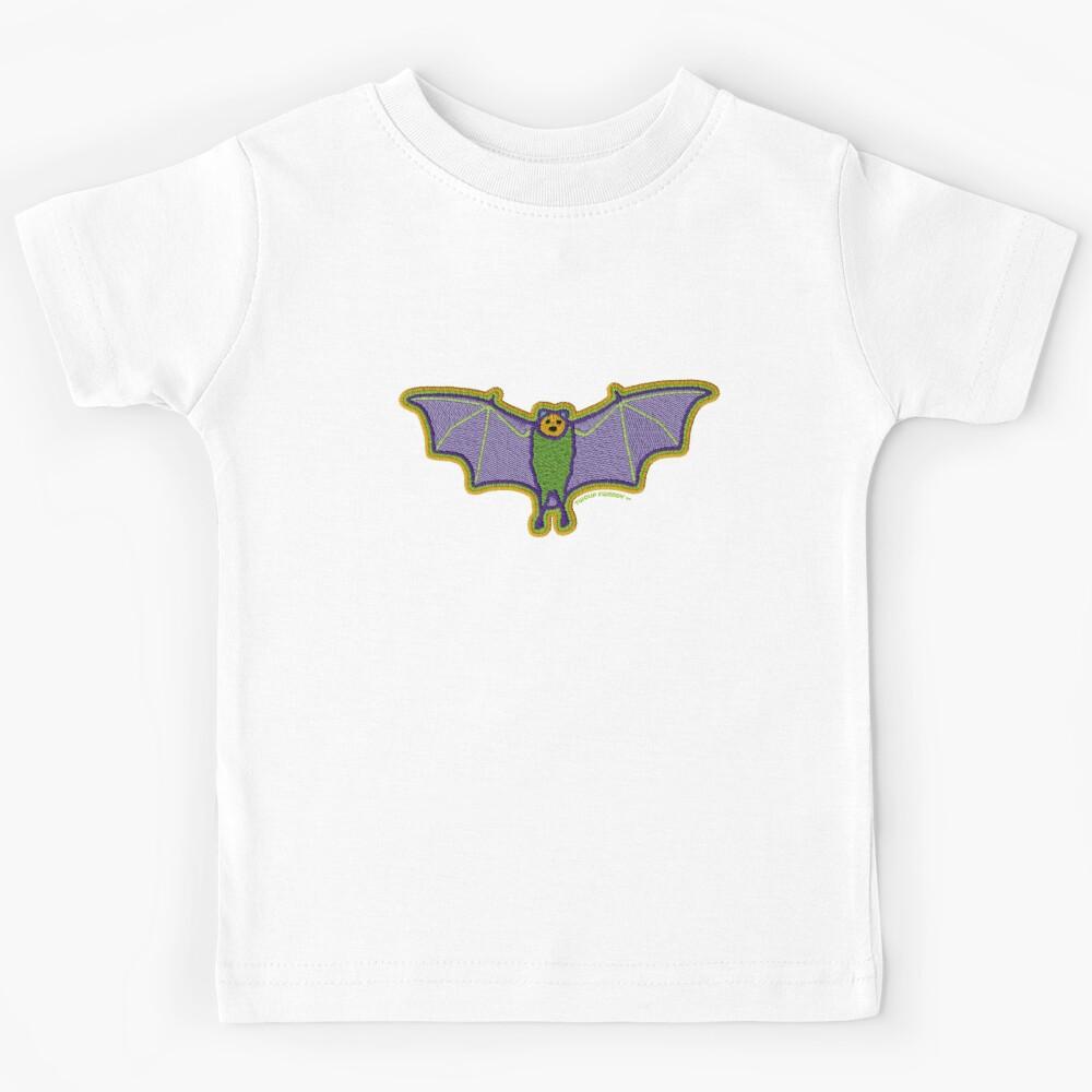 Vibrant Bat Embroidery Style Cute Gothic Art Kids T-Shirt 140