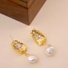 European & American Style Baroque Pearl Dangle Earrings with Rhinestone for Women