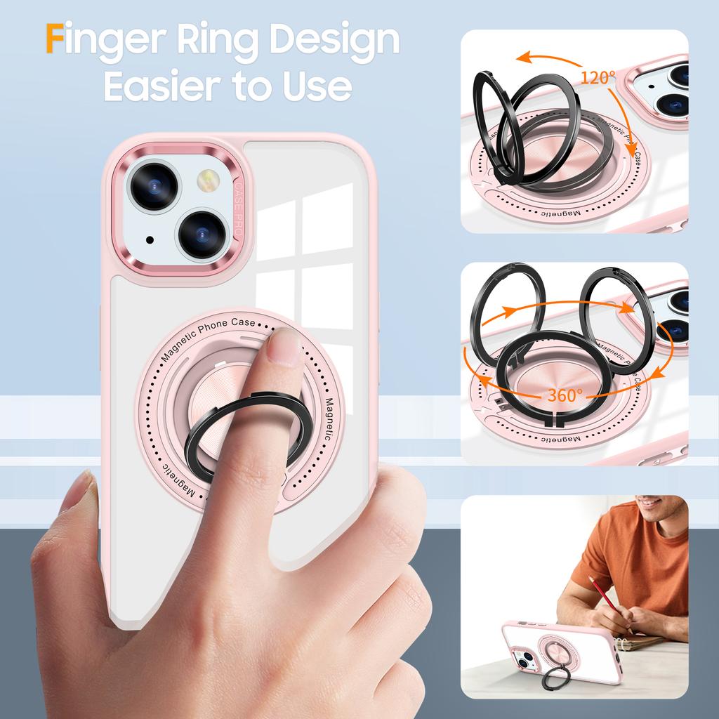 For iPhone 15 Case Compatible with MagSafe PC+TPU Kickstand Transparent Phone Cover