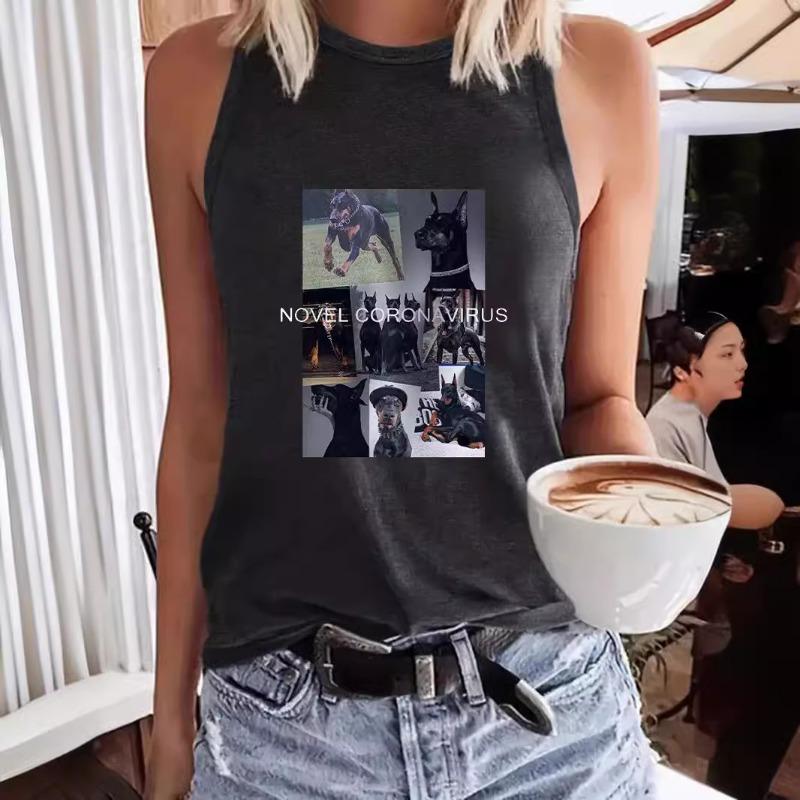 

Women s Printed Round-neck Vest for Spring and Summer Casual Wear S темно-красного