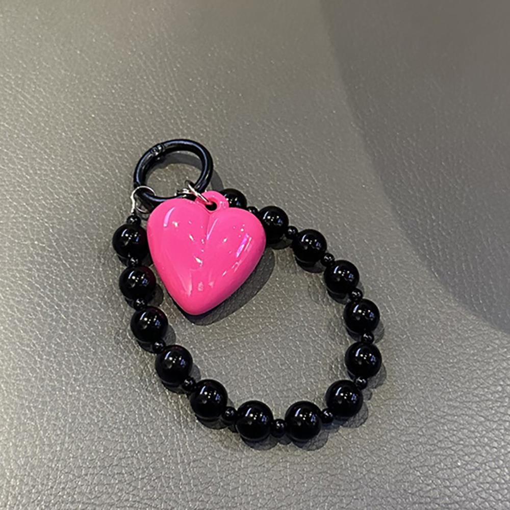 Luxury Stylish Love Heart Pendant Beaded Phone Charm Strap Bracelet For iPhone Camera Accessories Bag Women Girl Hanging Cord 1