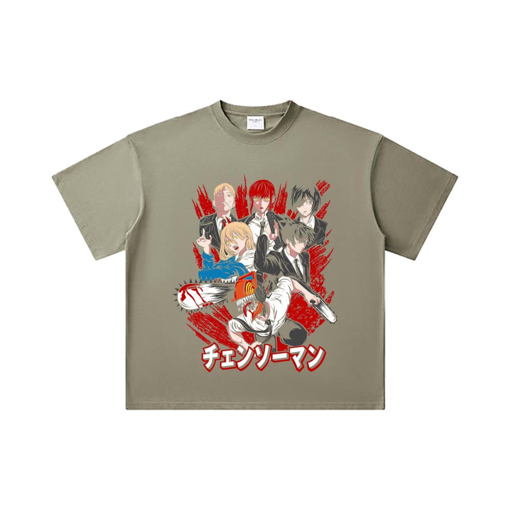260 GSM Double Yarn 32 Count 100% Cotton Chainsaw Man V19 Print Unisex Heavy Cotton T Shirt