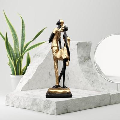 Stylish Golden Black Resin Romantic Couple Statue for Home Decor (Pack of 1, Black & Golden)