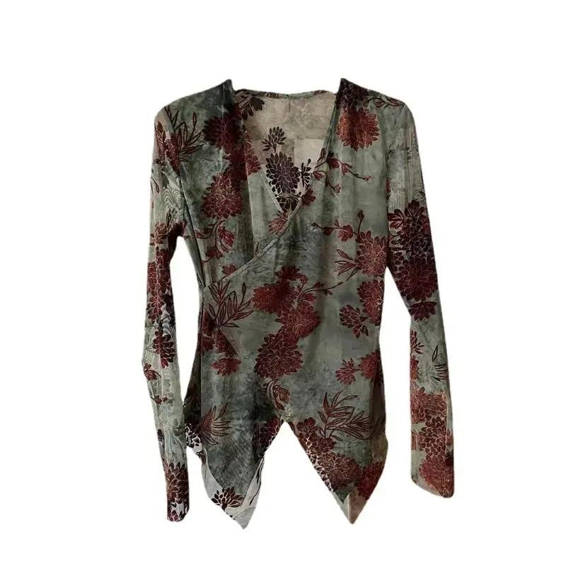 Retro Green Flower African Burnout Velour Fabric Tie-dye Flocking Mesh Christmas Fabric for Dress Sewing Accessories