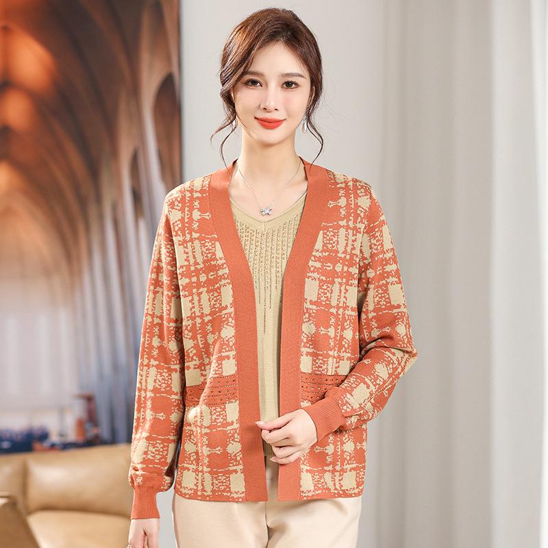 

Elegant Knit Cardigan Sweater Set for Middle-aged and Elderly Women - Spring & Autumn 2026 Style 4XL (135-150 jin) помаранчевий