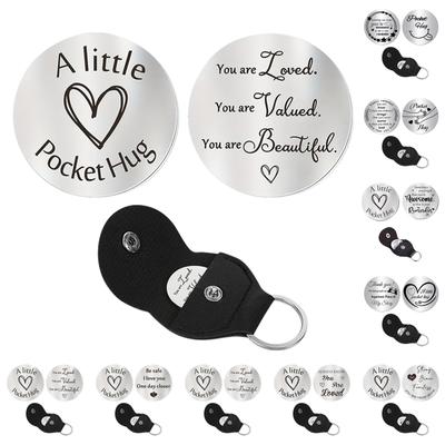 Pocket Hug Coin Gifts For Men Boyfriend Girlfriend Inspirational Gift For Son Daughter With Leather Keychain