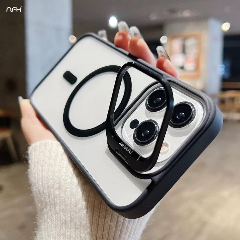 For iPhone 16 Pro Max Luxury Magsafe Magnetic Lens Holder Stand Phone Case For iPhone 11 12 13 14 15 Plus 16E Protective Cover