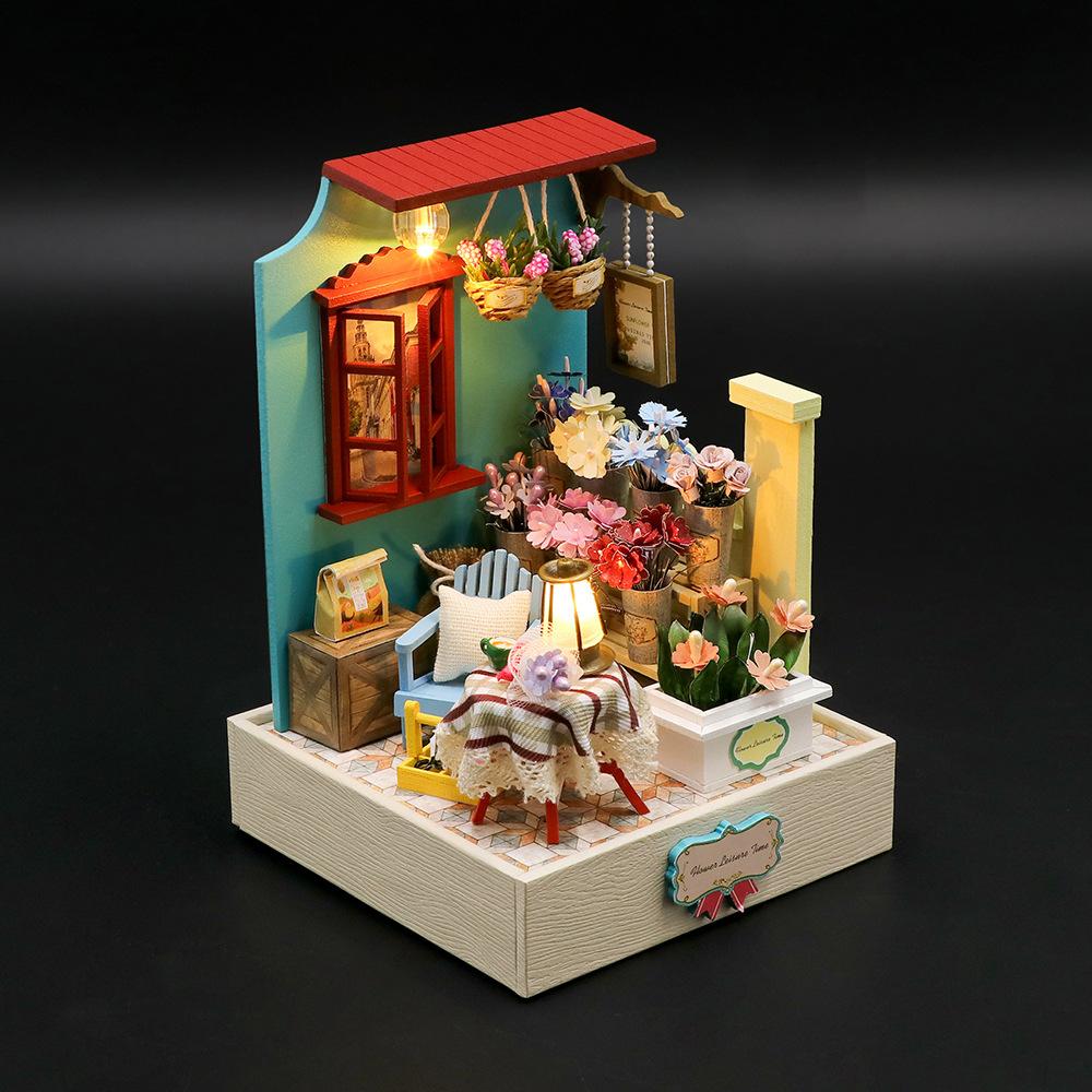 Miniature Scene Front Display DIY Handmade Assembly Healing Cottage Model House Wooden Bookend Gift S2202