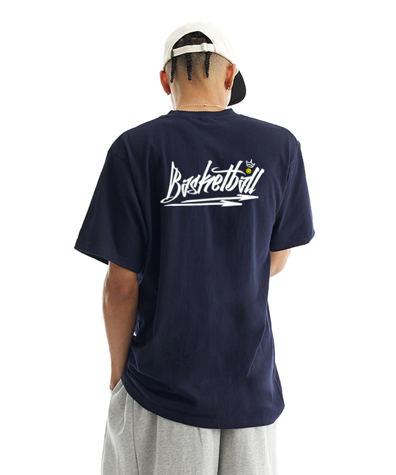 Cream Soda Lab Basketball Short Sleeve T-Shirt Oversized Navy White L