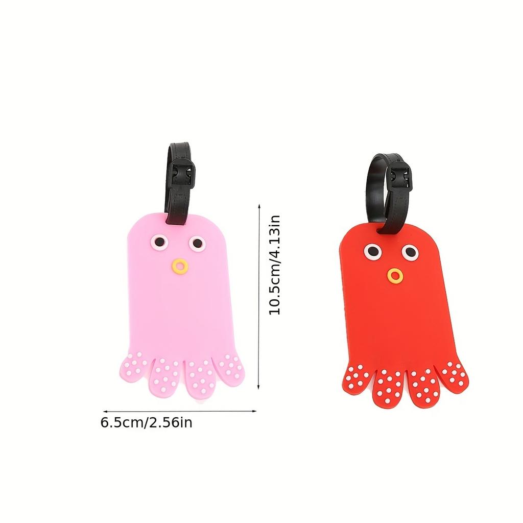 4 Stück Gepäckanhänger aus PVC, weichem Gummi, umweltfreundlicher Gepäckanhänger, niedlicher Oktopus-Gepäckanhänger, Gepäck-Check-Tag