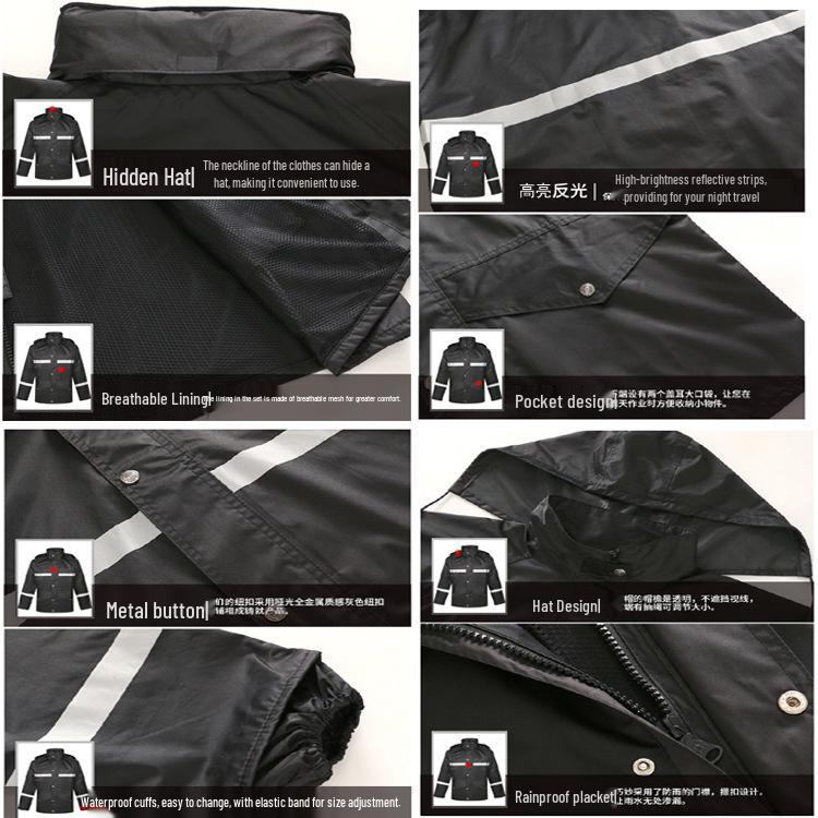 Custom Black High-Visibility Reflective Raincoat for Traffic and Road Admin, Trendy Split Set