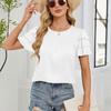 Ladies Summer Ruffles Short Sleeve O Neck Solid Color Casual Holiday Pullover Blouse Shirt Top