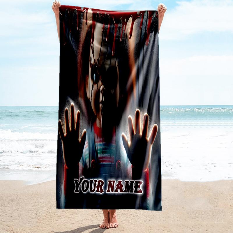1PC Custom Name Horror Movie Poster Beach Towel Highly Absorbent And Sand-Resistant Towel for Swimming, Pool, Yoga, And Travel Lightweight