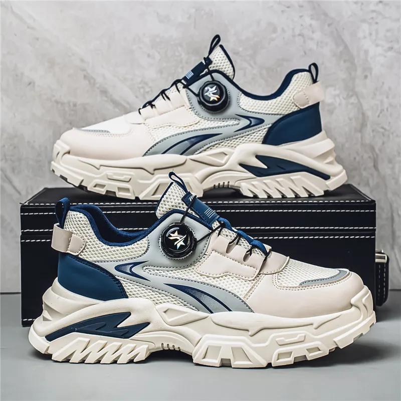 Fashion Four Season Soft Soled Non Slip Outdoor Running Shoes Student Sneakers Men's Korean Rotating Buckle Trendy Casual Sports Shoes