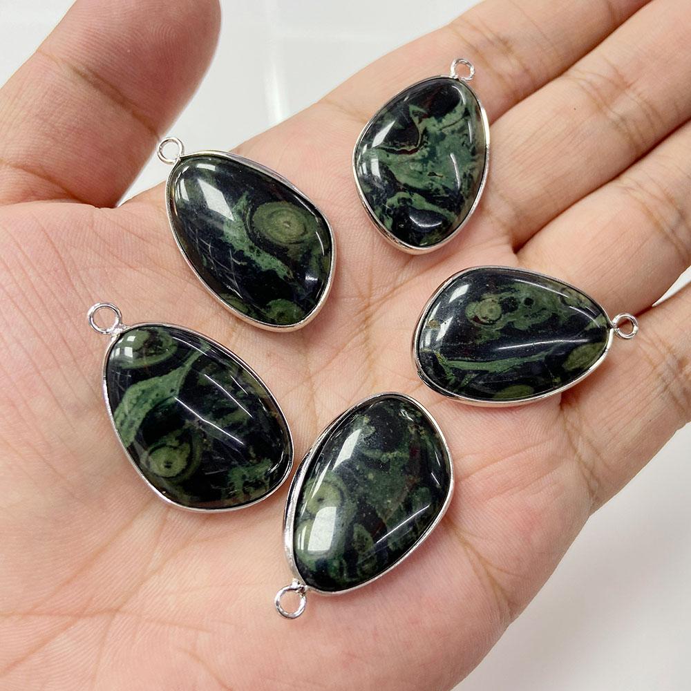 2pcs 20x30mm Natural Crystal Gem Mineral Stone Pendant Charm For Making Necklace Earrings Jewelry Silver Color Border