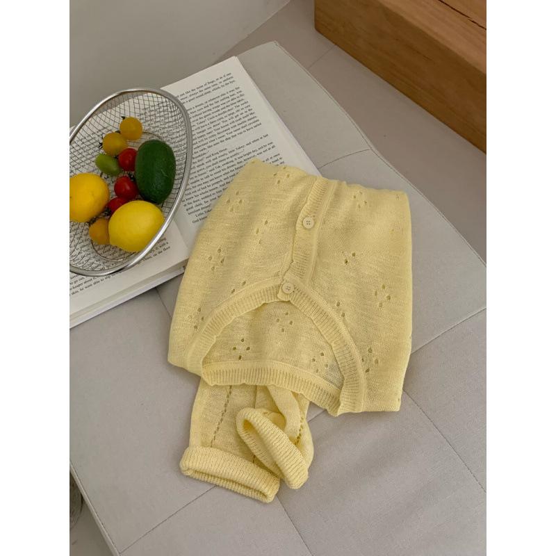 

Сладкий, нежный и милый маленький кружевной ажурный вязаный кардиган женский весенне-летний простой однотонный топ с длинными рукавами average size жёлтый