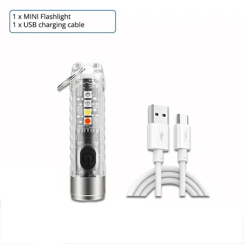 Multifunktions-Mini-EDC-LED-Taschenlampe Tragbares Schlüsselbundlicht MagneticTorch USB-aufladbare UV-Lampe Notfall-Campinglaterne