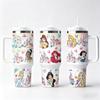 Cartoon Pattern 5d 40oz Car Travel Insulated Mug With Handle For Outdoor Activities