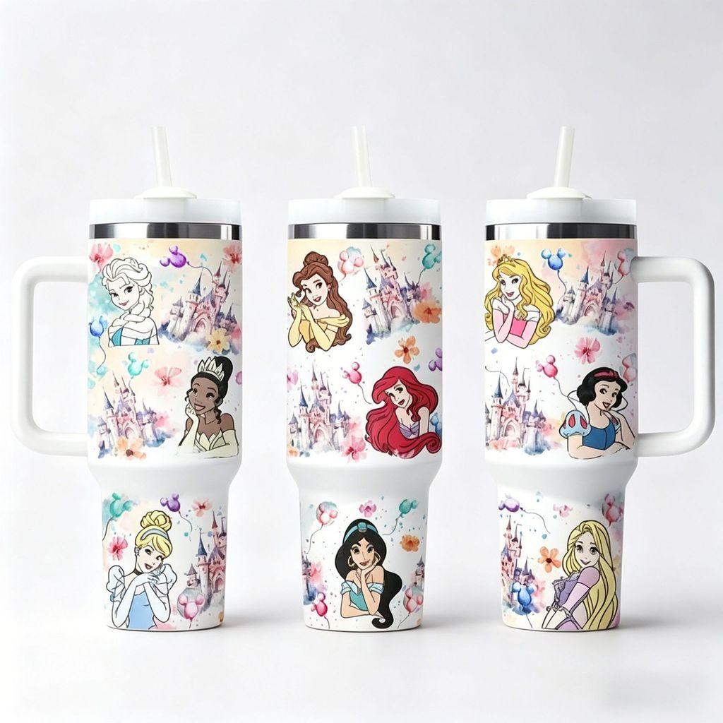 Cartoon Pattern 5d 40oz Car Travel Insulated Mug With Handle For Outdoor Activities