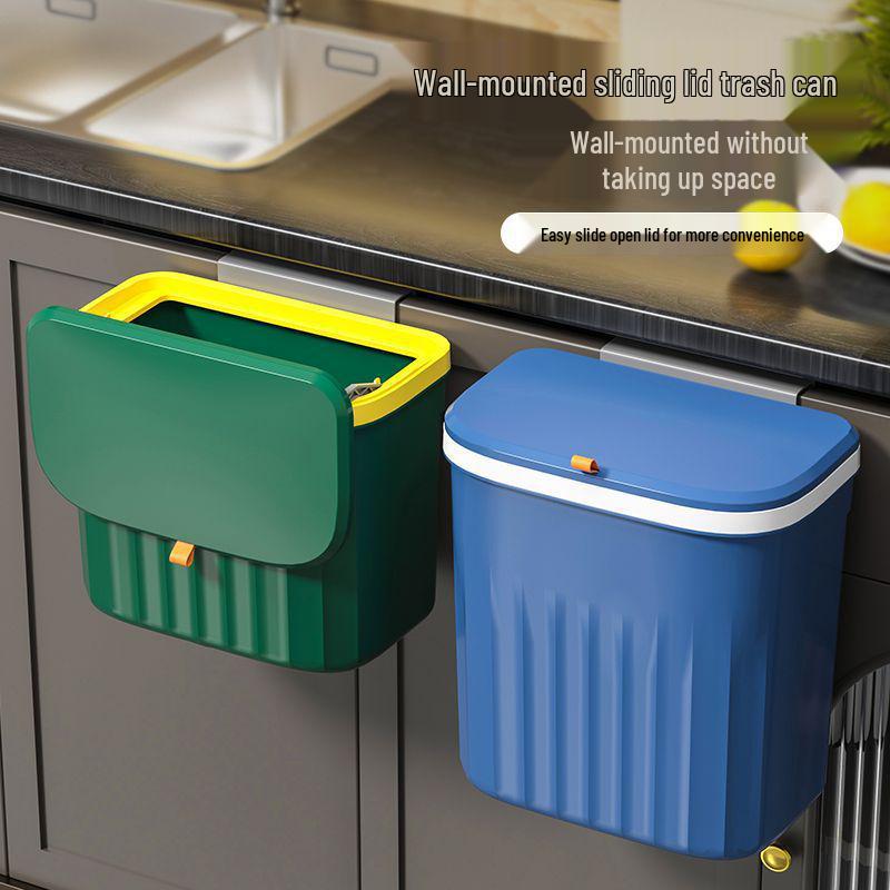 Wall-Mounted Kitchen Trash Can with Lid for Cabinets and Bathrooms