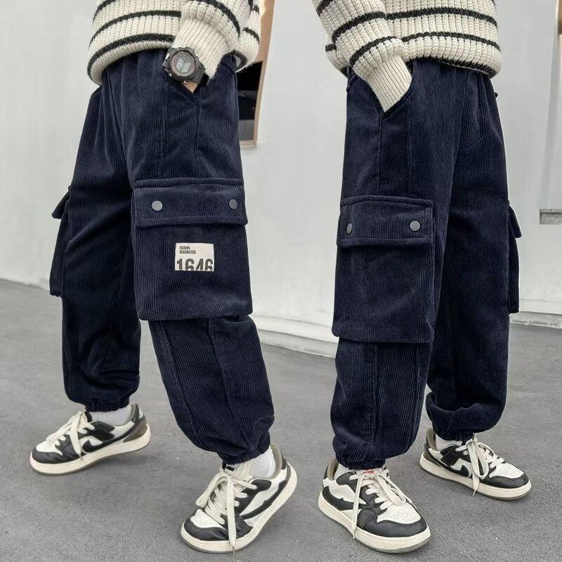Boys' Pants 2025 Spring Autumn Trendy Children's Corduroy Pants Big Kids Sweatpants Loose Cargo Pants Trendy