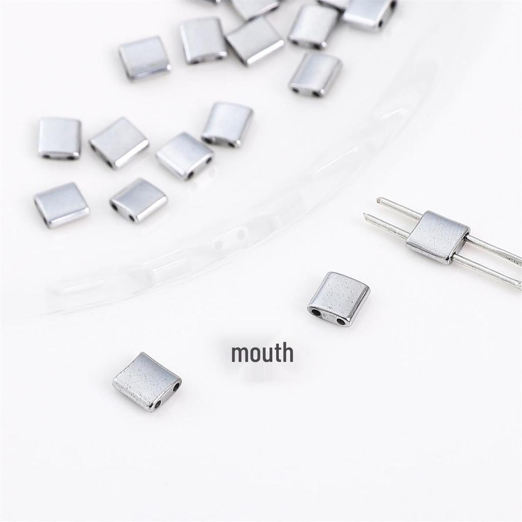 Black Hematite Emperor Stone Square Two-Hole Loose Beads for DIY Jewelry Making