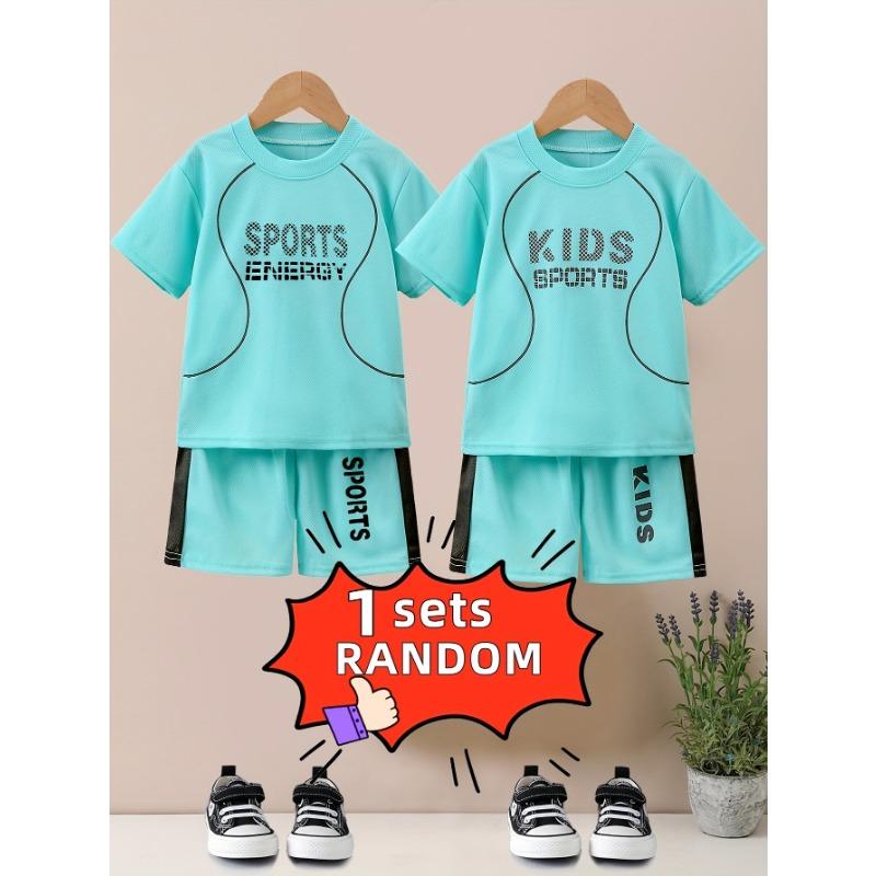 Two-piece Children's Quick-drying Sports Suit Short-sleeved Shorts KIDS SPORTS Letter Printed T-shirt Lightweight