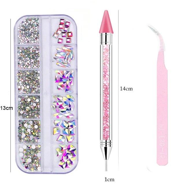 Neue Multi-Size 12 Grids Nagel Strass 3D Kristall AB DIY Nail art Dekorationen Kristall Diamant Edelstein 3D Nagel Schönheit