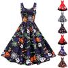Moda damska Vintage Halloween Print bez rękawów wieczorowa sukienka na studniówkę