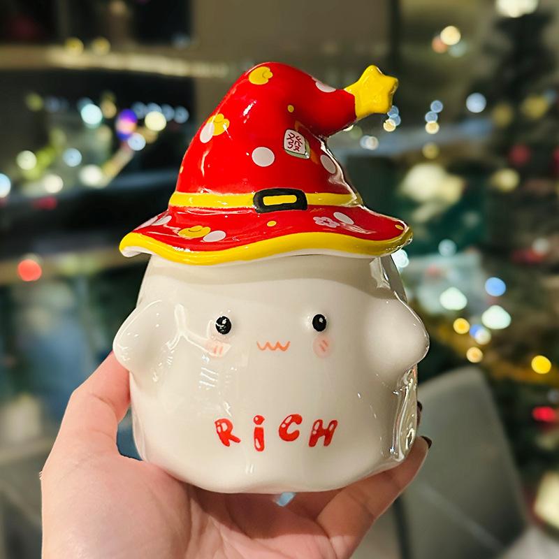 

Red Festive New Year Cartoon Ceramic Mug Creative Water Cup With Lid Household Cup Spring Festival Souvenir approx. 350ml