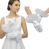 Satined Wedding Gloves with Ruffled Cuffs Design for Bride Wedding Ceremony Reception and Seasonal Occasion Handwear