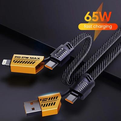 4 in 1 PD 65W 27W USB-Kabel Typ C Dual-Anschluss Beleuchtung Mecha Style Schnellladekabel USB C Kabel für iPhone 15 Samsung Xiaomi