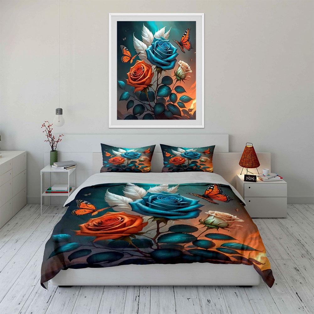 Vibrant roses dancing elegantly. Bedding sets Duvet covers Pillowcases(1* Duvet Cover 2* Pillowcases without duvet insert)
