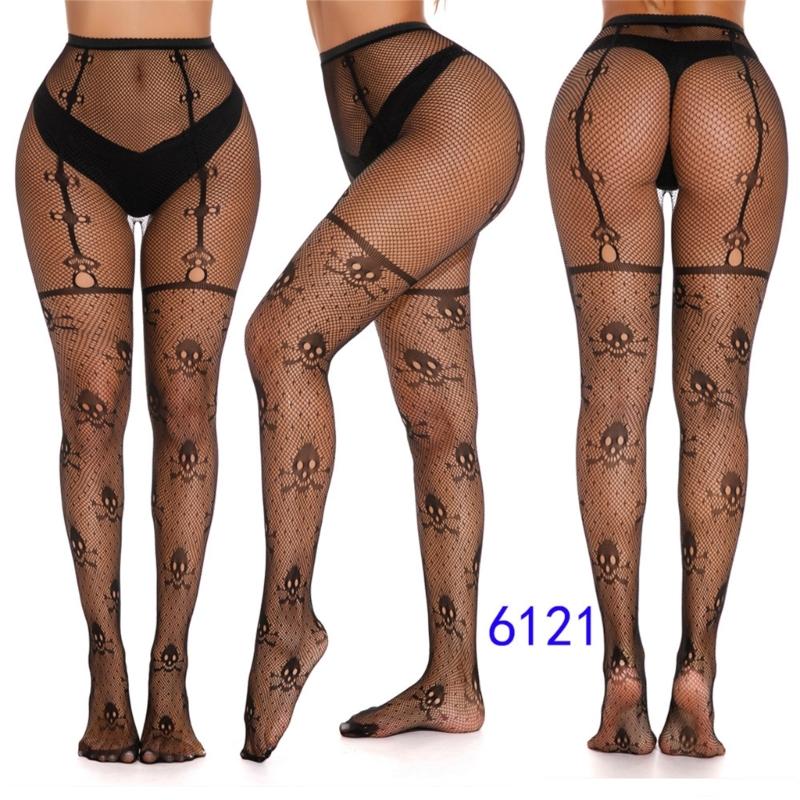 Women Halloween Parties Fishnet Pantyhose Stockings Gothic Vintage Snake Skull Spiderweb Patterned Mesh Tights Clubwear