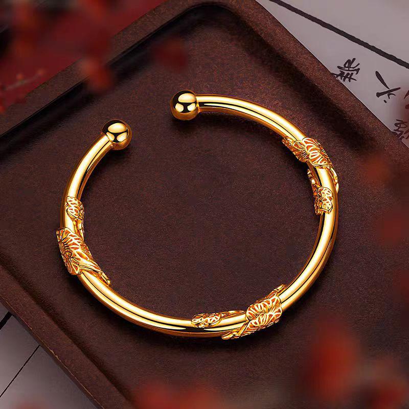 Gold Shop Acacia Vine Beaded Bracelet: Women's Shiny Vietnamese Gold Sand Prosperous Bangle.