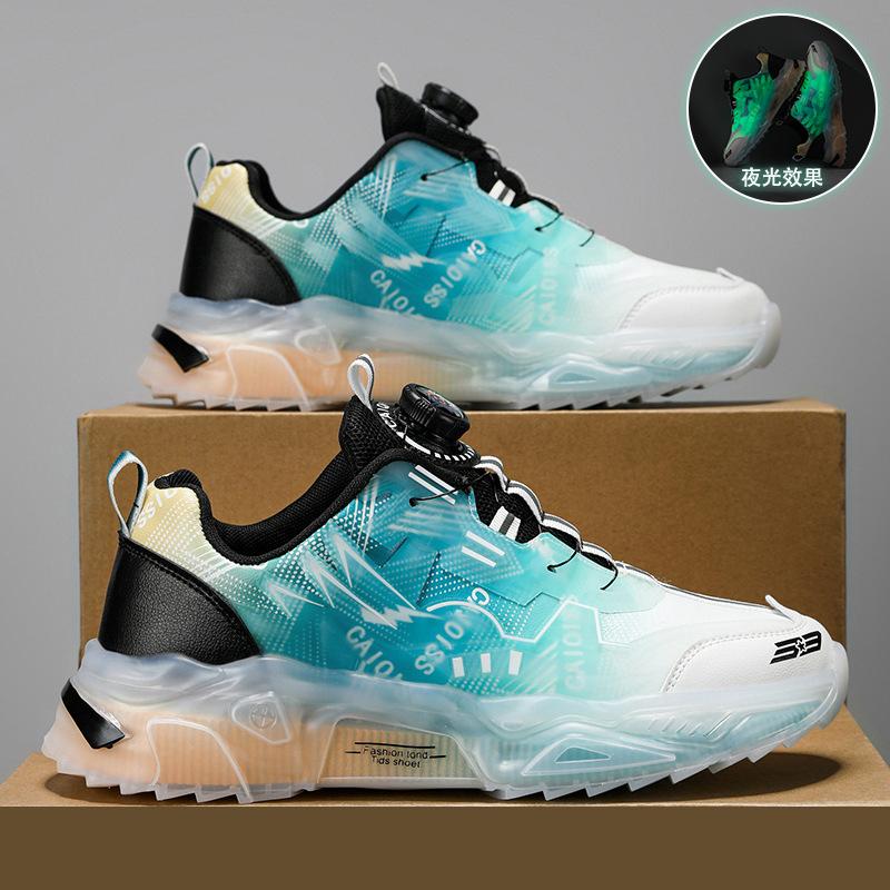 Jinjiang leather surface rotating buckle mecha shoes couple shock absorption running dad shoes ultra-light soft-soled sports shoes