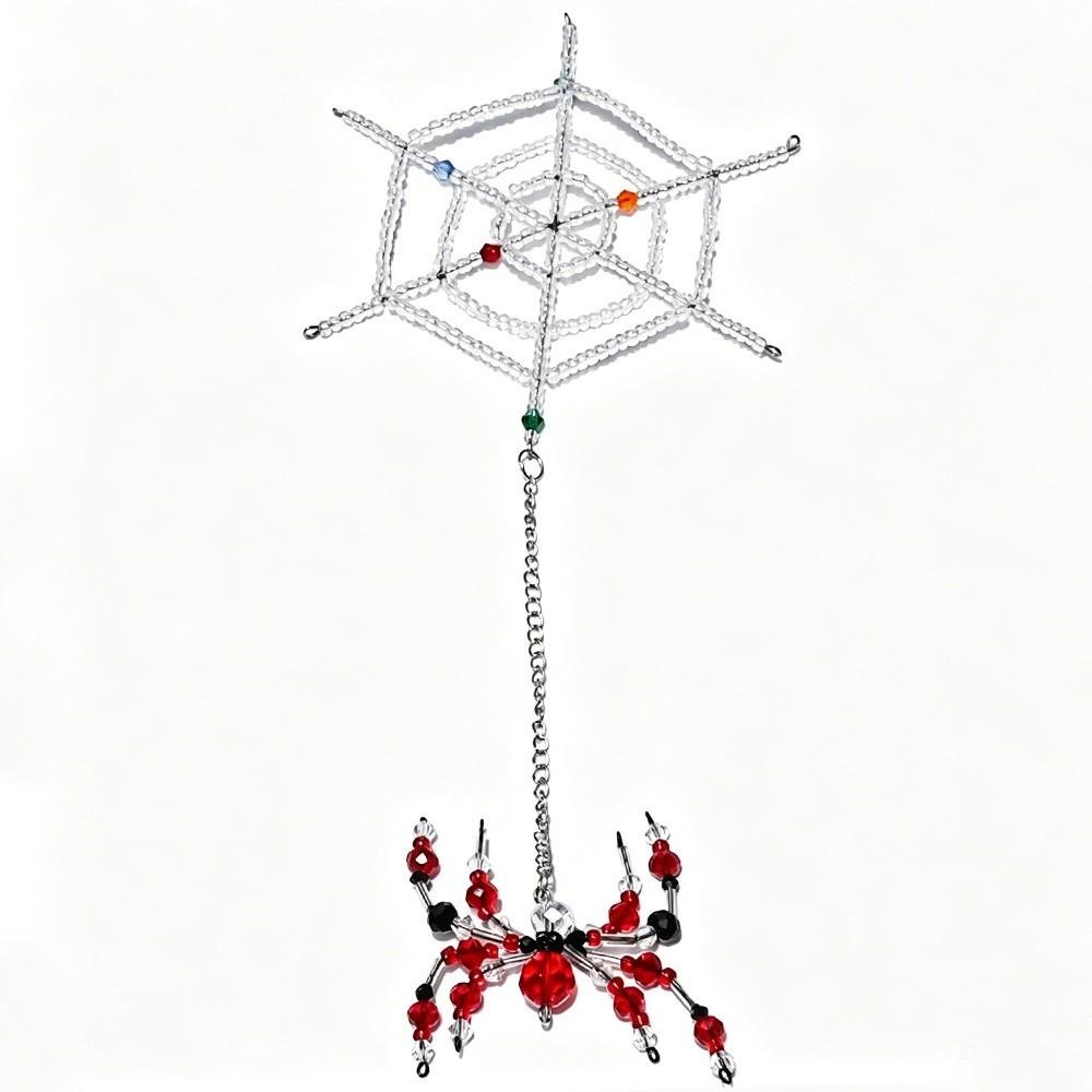 Colorful Beaded Spider and Spider Web Decorations Crystal Halloween Decorations Haunted House