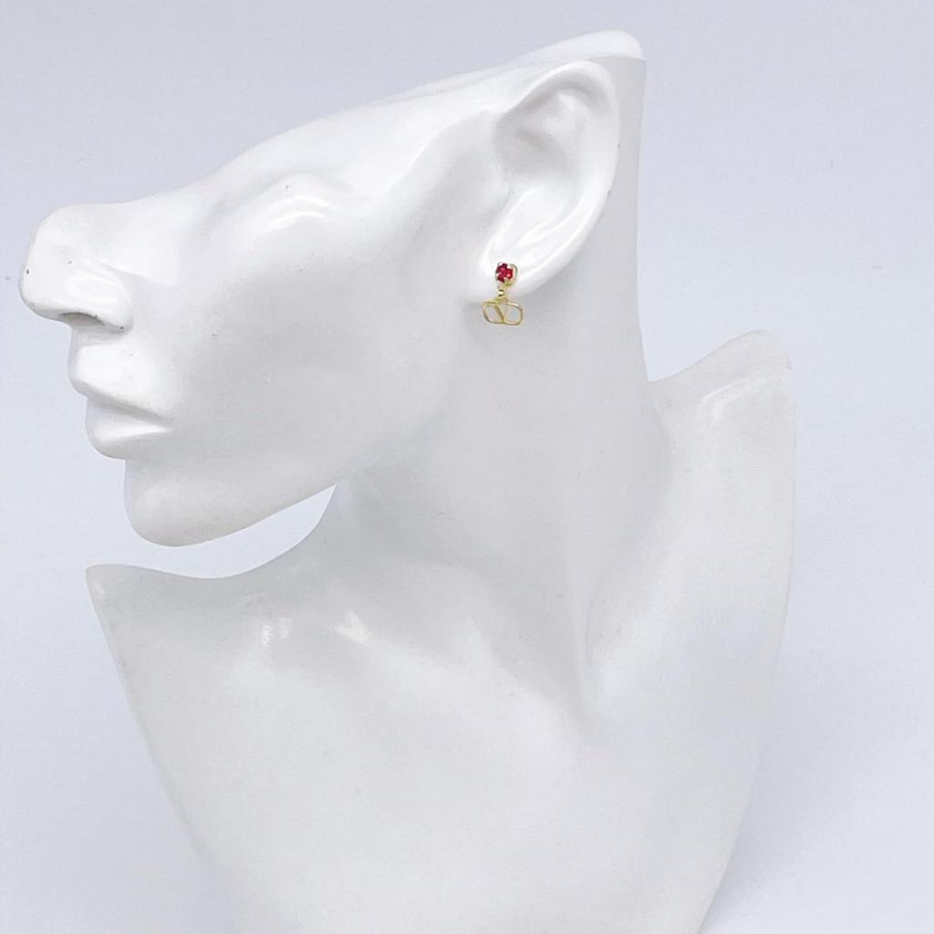 Valentino V Logo Signature Metal Crystal Stud Earrings 5W2J0H29 YCW 7CR Gold/Fuchsia [Item]