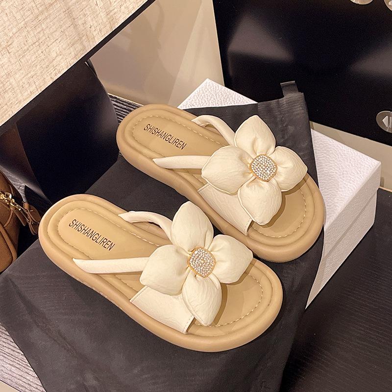 Stepping on shit slippers female summer wear 2025 new fairy wind flat-bottomed flowers with skirt one-word beach sandals