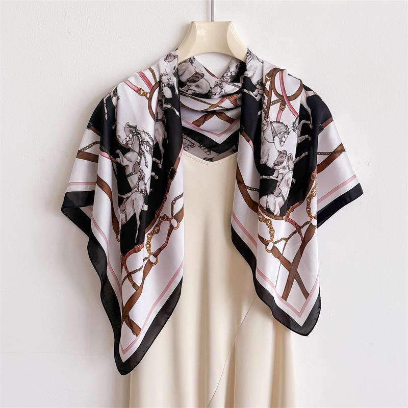 Casual Horse Simulation Silk High-end Square Scarf Silk Scarf Printed Shawl Decorative Scarf Sunscreen Scarf Headscarf Scarf