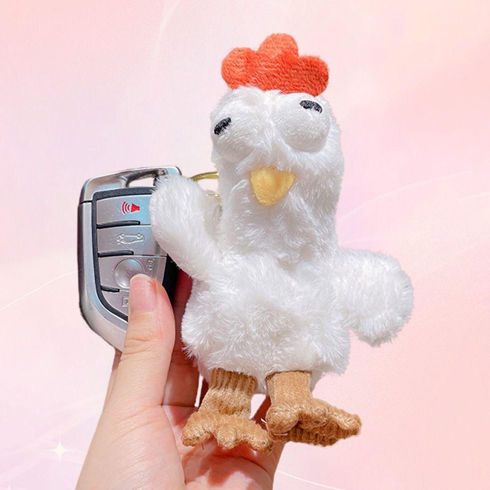 Funny Egg-laying Chicken Keychain Plush Stuffed Bag Pendant Squeaking Plush Doll Toy Kids