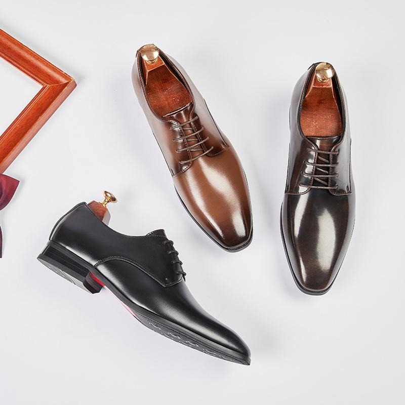Leather Shoes Men's Genuine Leather Business Formal Wear New Simple Summer Pointed British Style Derby Wedding Groom's Shoes