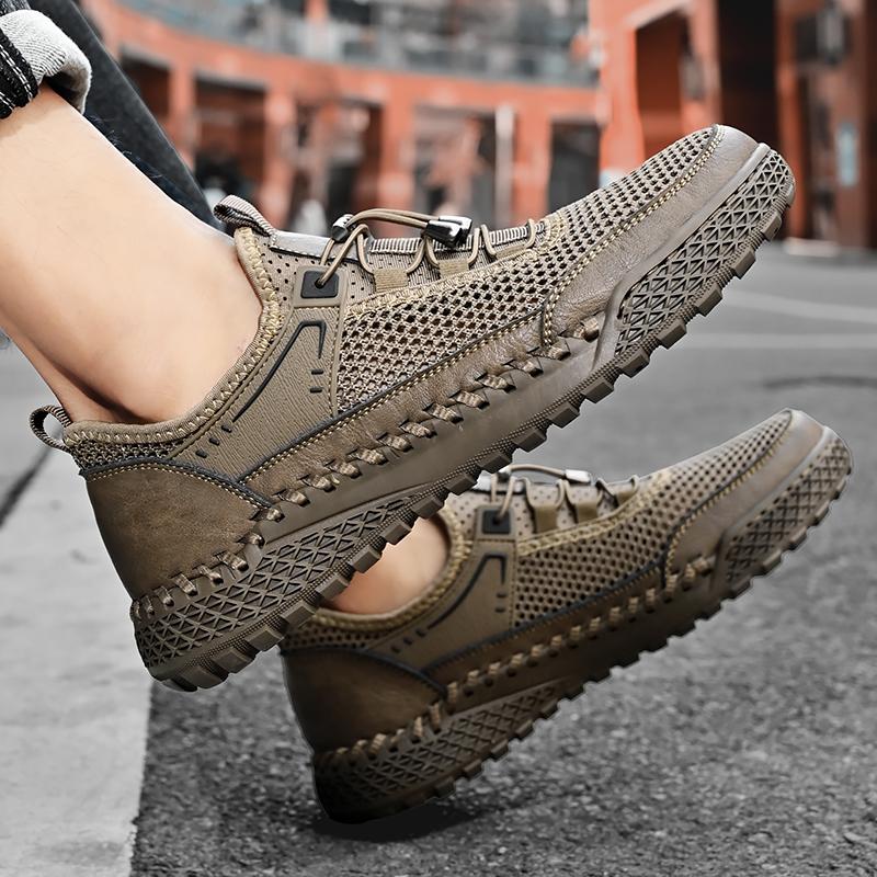 Modne Ręcznie Robione Męskie Letnie Sneakersy Oddychające Męskie Buty Siateczkowe Outdoorowe Casualowe Płaskie Wygodne Buty do Chodzenia Trekkingowe Buty ażurowe